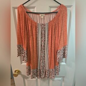 Style & Co. Rust Orange Floral Peasant Tunic